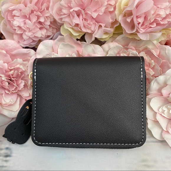 Vegan Leather Pink Cream & Black Coin Purse Wallet - Picture 7 of 12